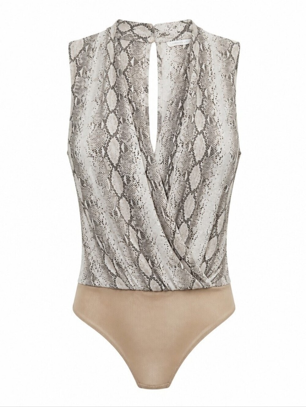 Lush Womens Sleeveless Snakeskin Print Bodysuit V-Neck Draped Wrap Front Sz M